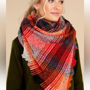 Orange multi plaid scarf